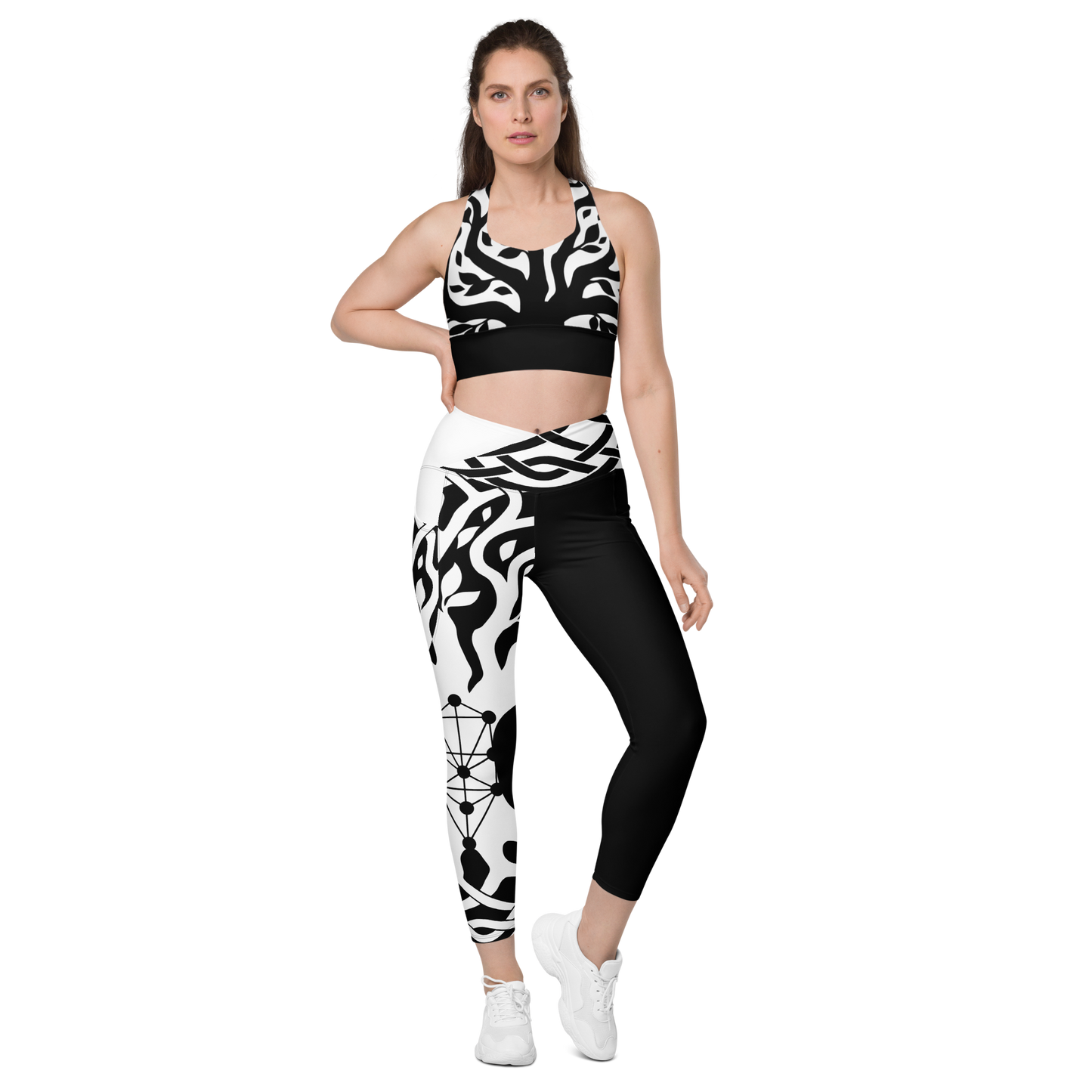 Tree of Life Leggings with Pockets - Black and White
